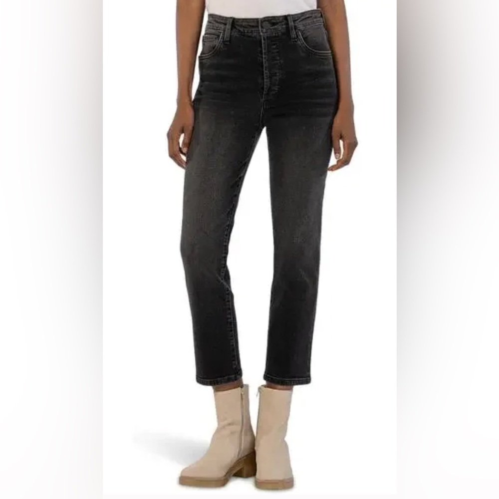 Kut from the Kloth Rosa High-Rise Vintage Crop Straight Hidden Button Jeans - 12